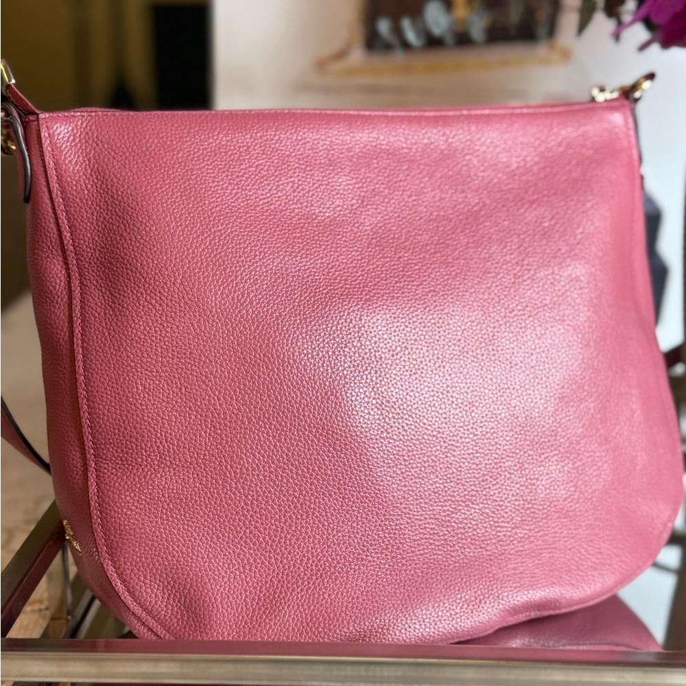 Coach Pink Leather Shoulder Bag with Gold Accents - Picture 8 of 16